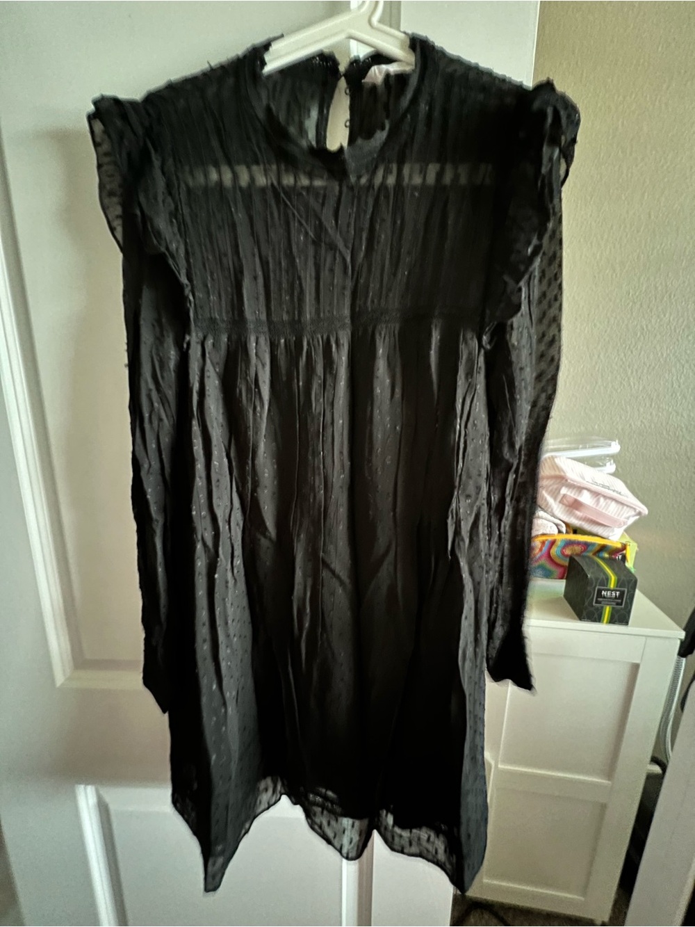Zara Black Sheer Ruffled Long-Sleeve Tunic